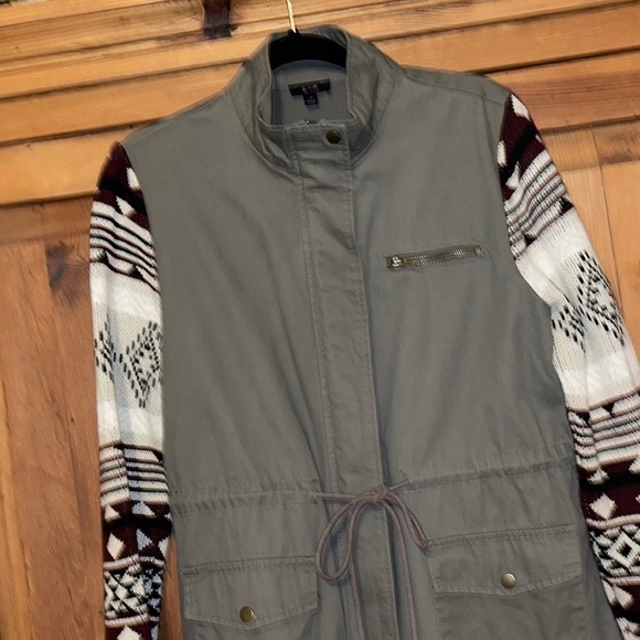 E&M Army Green Anorak fair isle sleeves Jacket Sz. MD - Picture 7 of 14